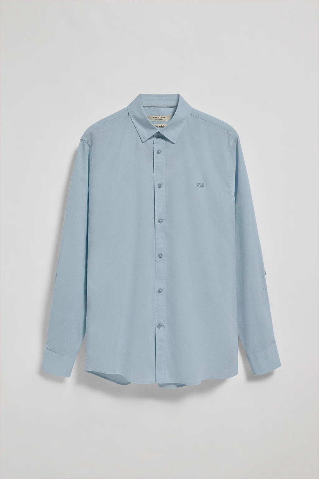 Camisa azul celeste de lino y algodón regular fit con logo bordado - Image 11