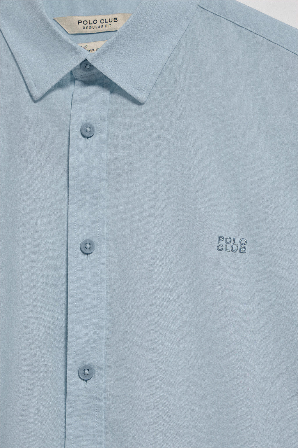 Camisa azul celeste de lino y algodón regular fit con logo bordado - Image 8