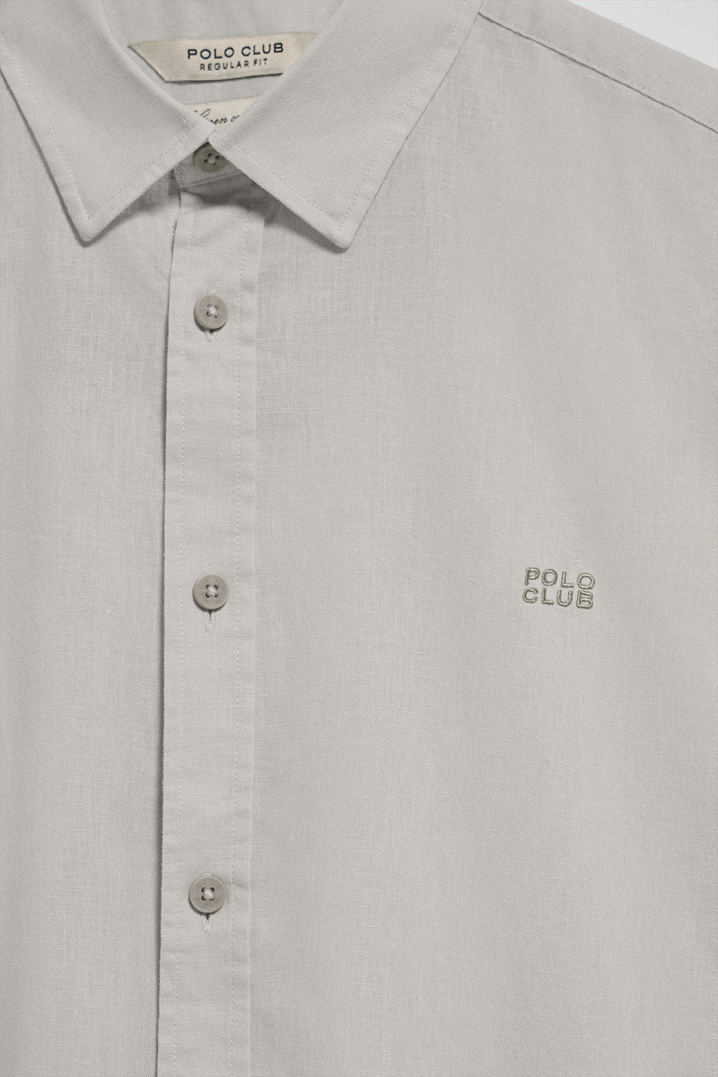 Camisa gris de lino y algodón regular fit con logo bordado - Image 10