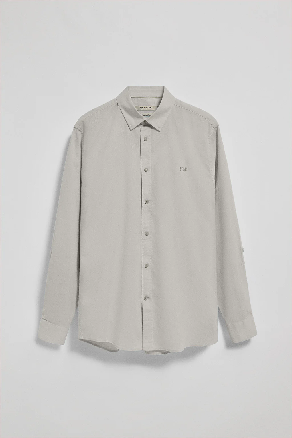Camisa gris de lino y algodón regular fit con logo bordado - Image 11