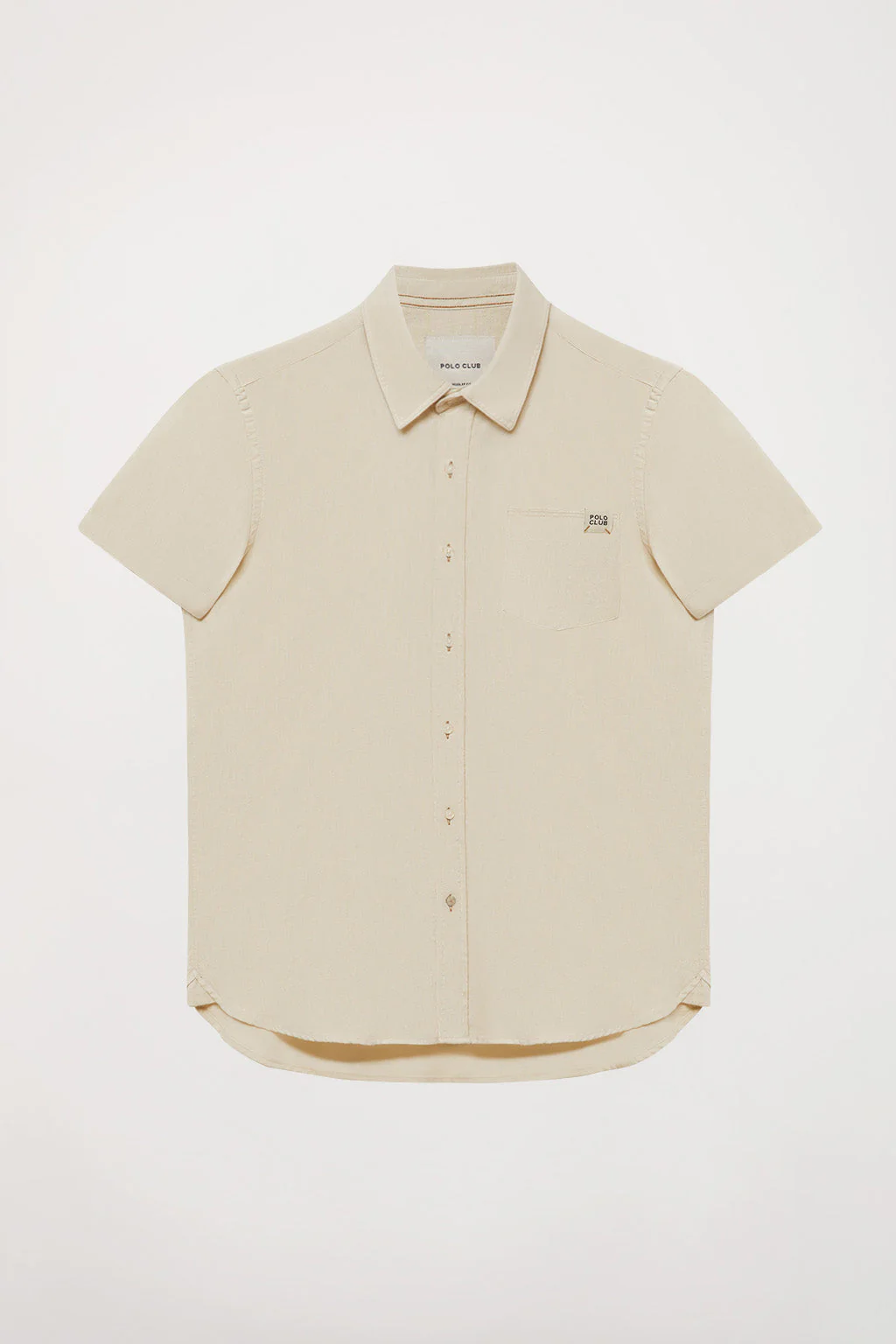 Camisa beige de lino con bolsillo en el pecho - Image 6