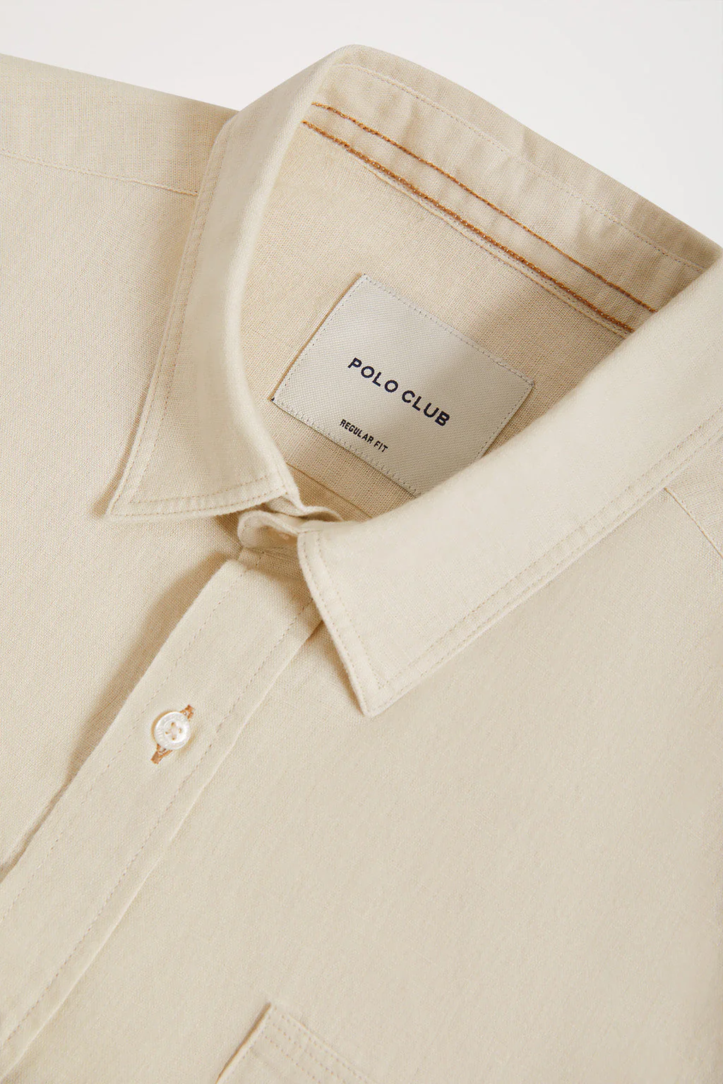 Camisa beige de lino con bolsillo en el pecho - Image 7