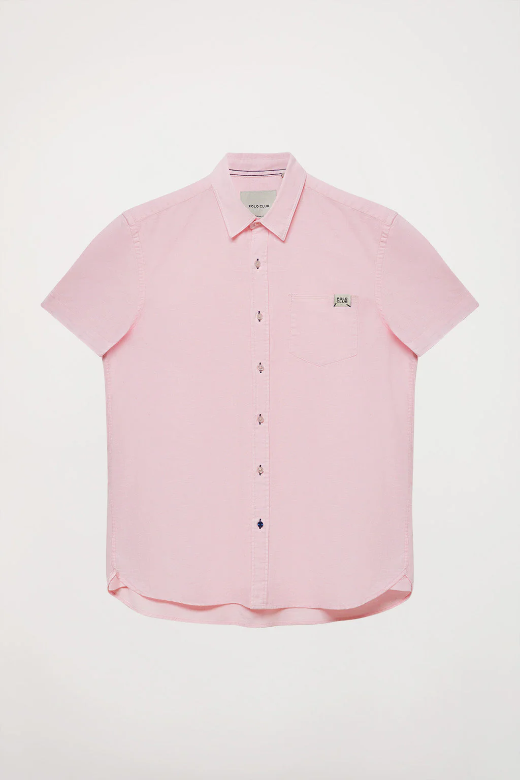 Camisa rosa de lino con bolsillo en el pecho - Image 7