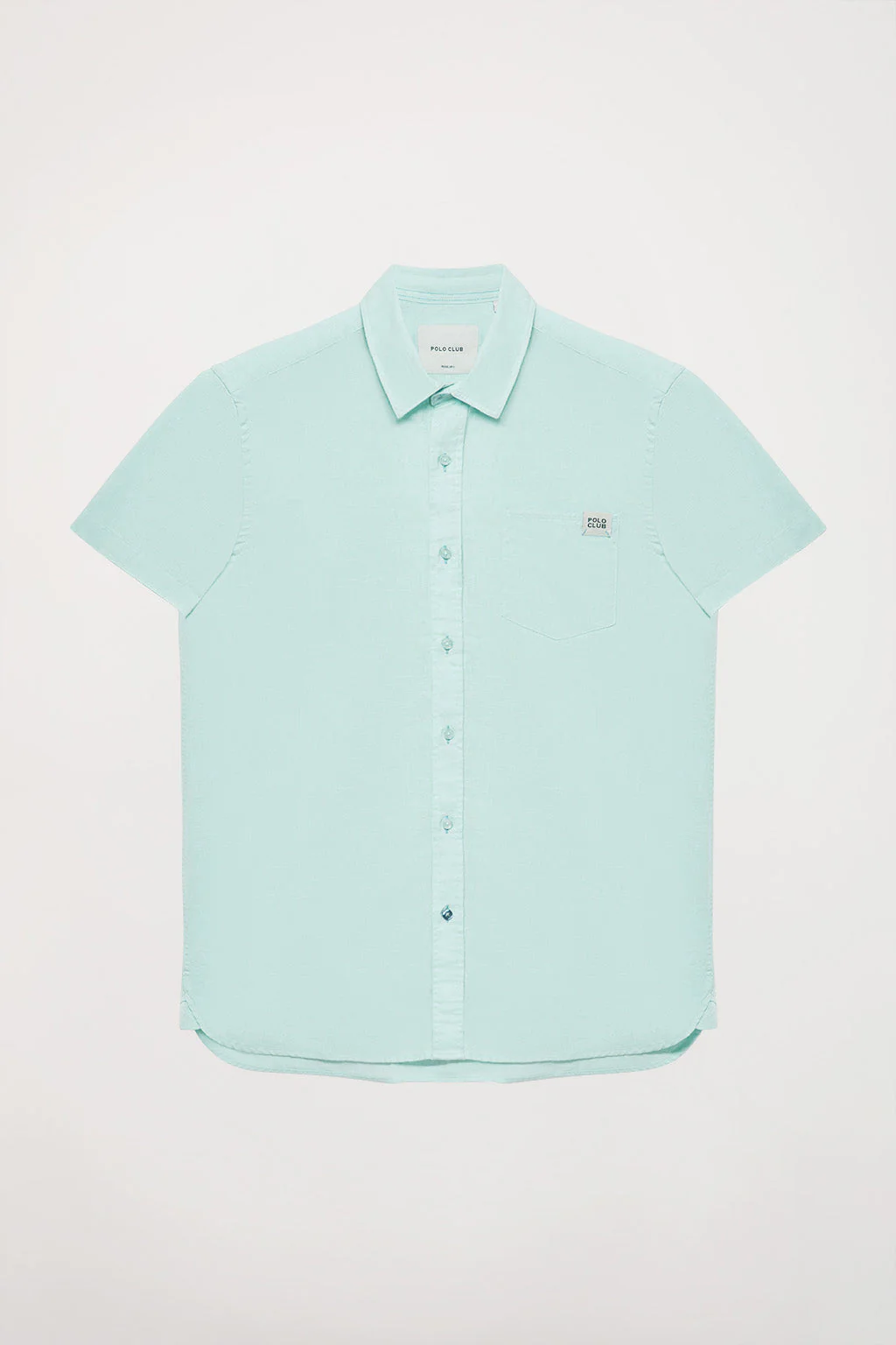 Camisa verde de lino con bolsillo en el pecho - Image 7