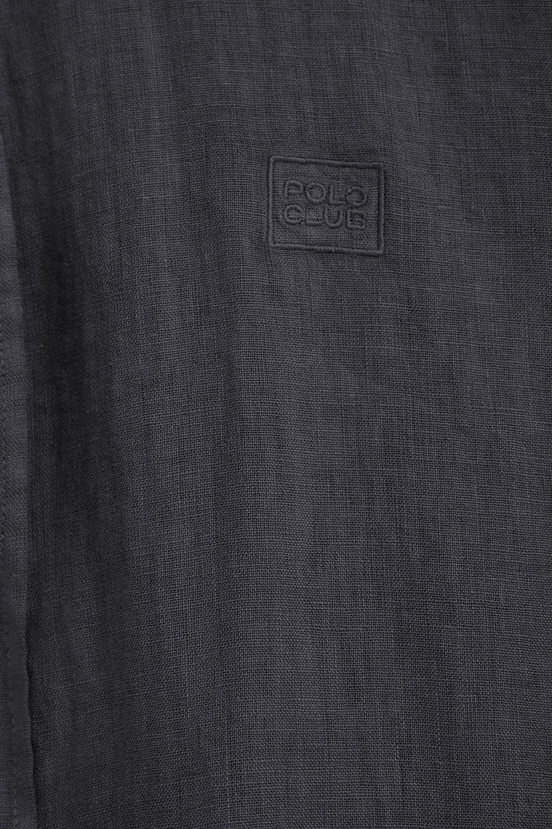 Camisa azul marino de lino de corte regular con bordado Polo Club - Image 7