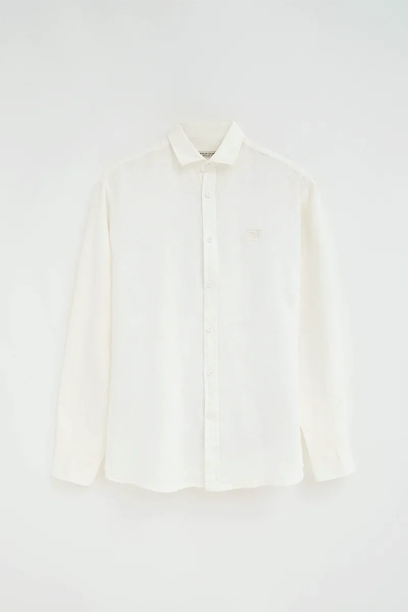 Camisa blanca de lino de corte regular con bordado Polo Club - Image 6