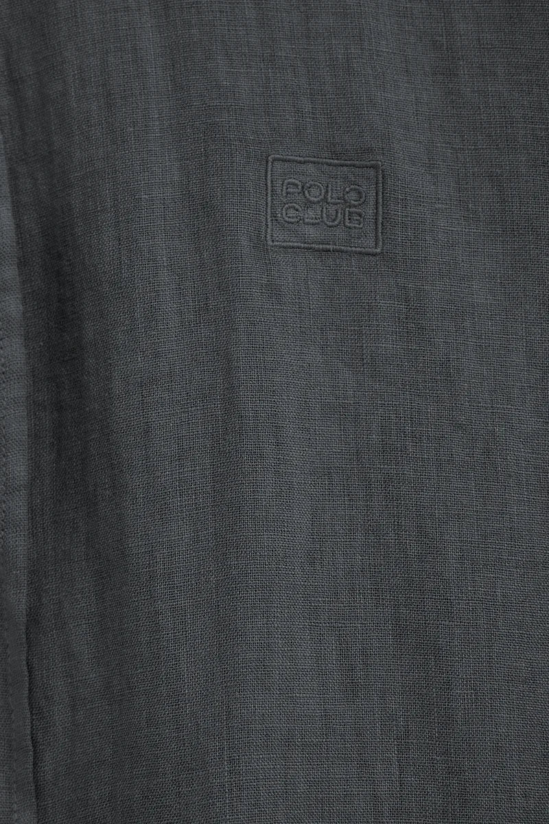 Camisa gris piedra de lino de corte regular con bordado Polo Club - Image 7