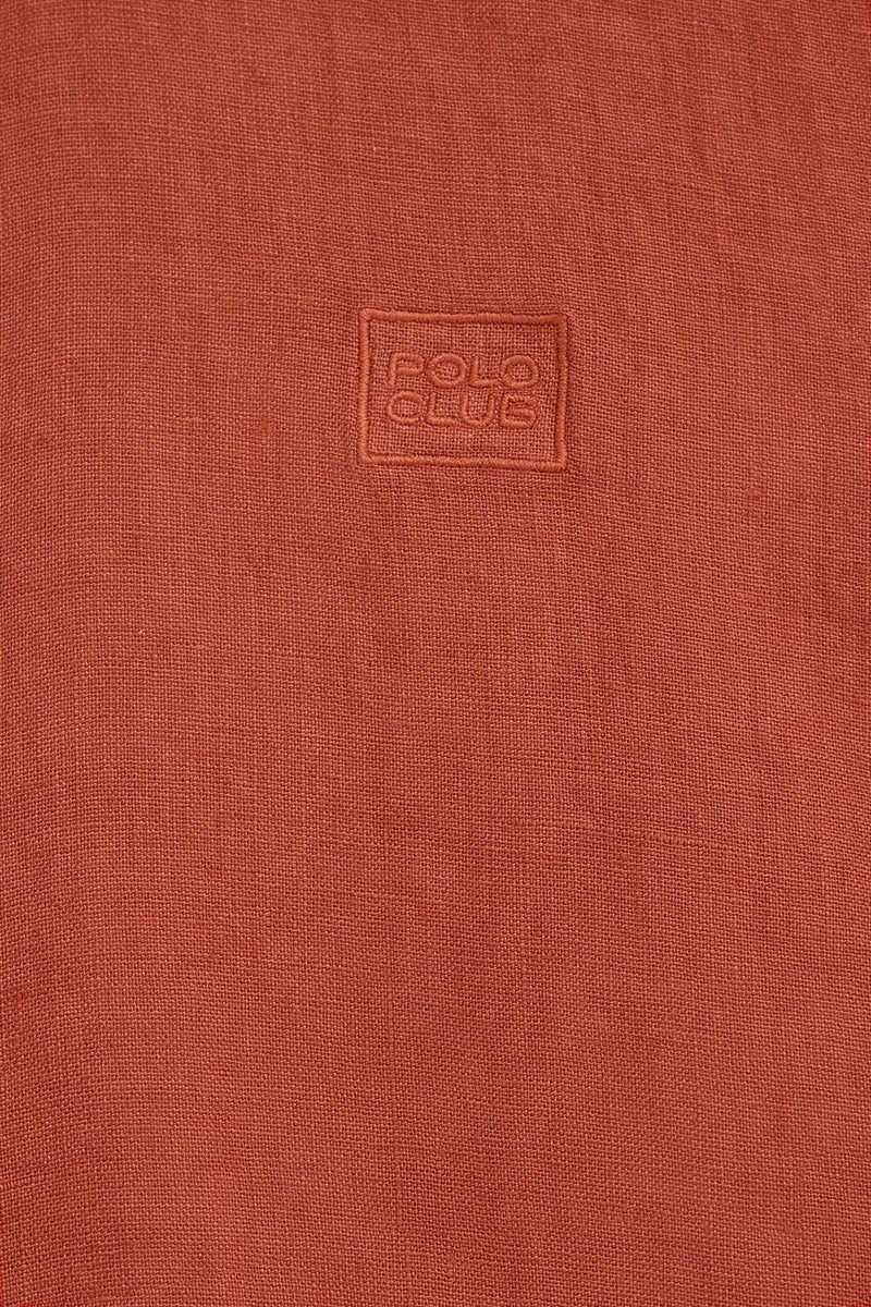 Camisa rojo ladrillo de lino de corte regular con bordado Polo Club - Image 7
