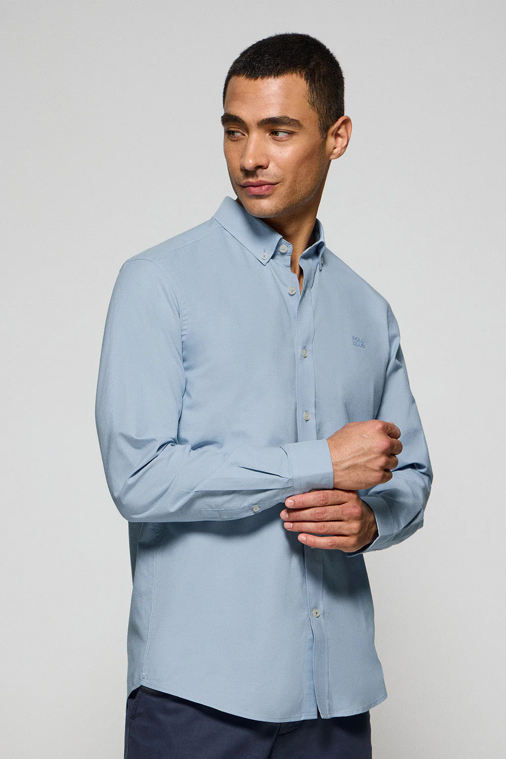 Camisa lisa oxford azul celeste con logo bordado Polo Club