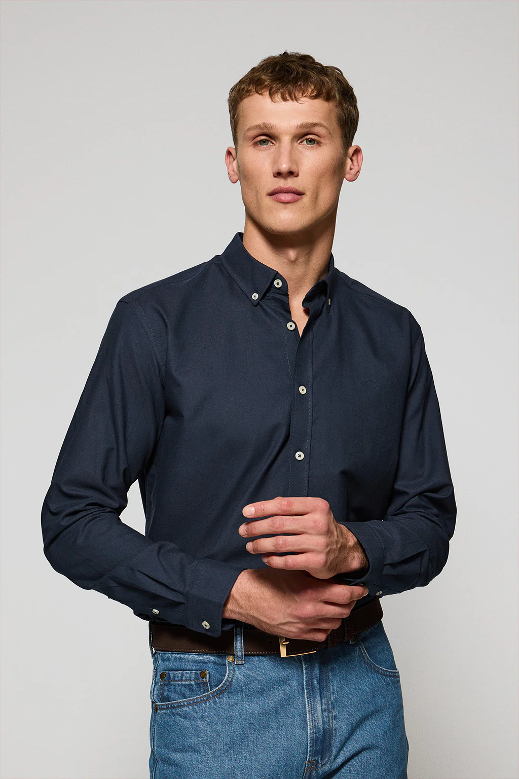 Camisa lisa oxford azul marino con logo bordado Polo Club