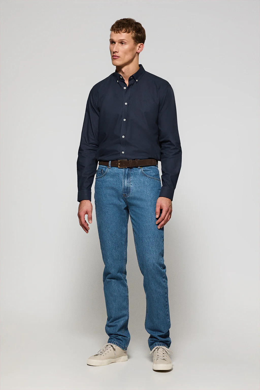 Camisa lisa oxford azul marino con logo bordado Polo Club - Image 3