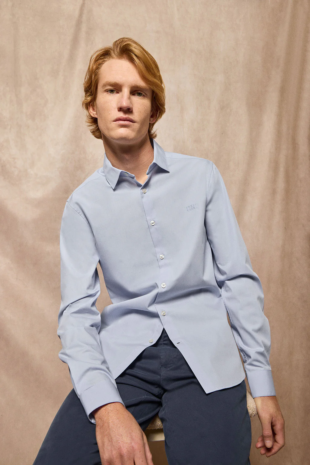 Camisa super slim fit popelín azul cielo con logo bordado Polo Club