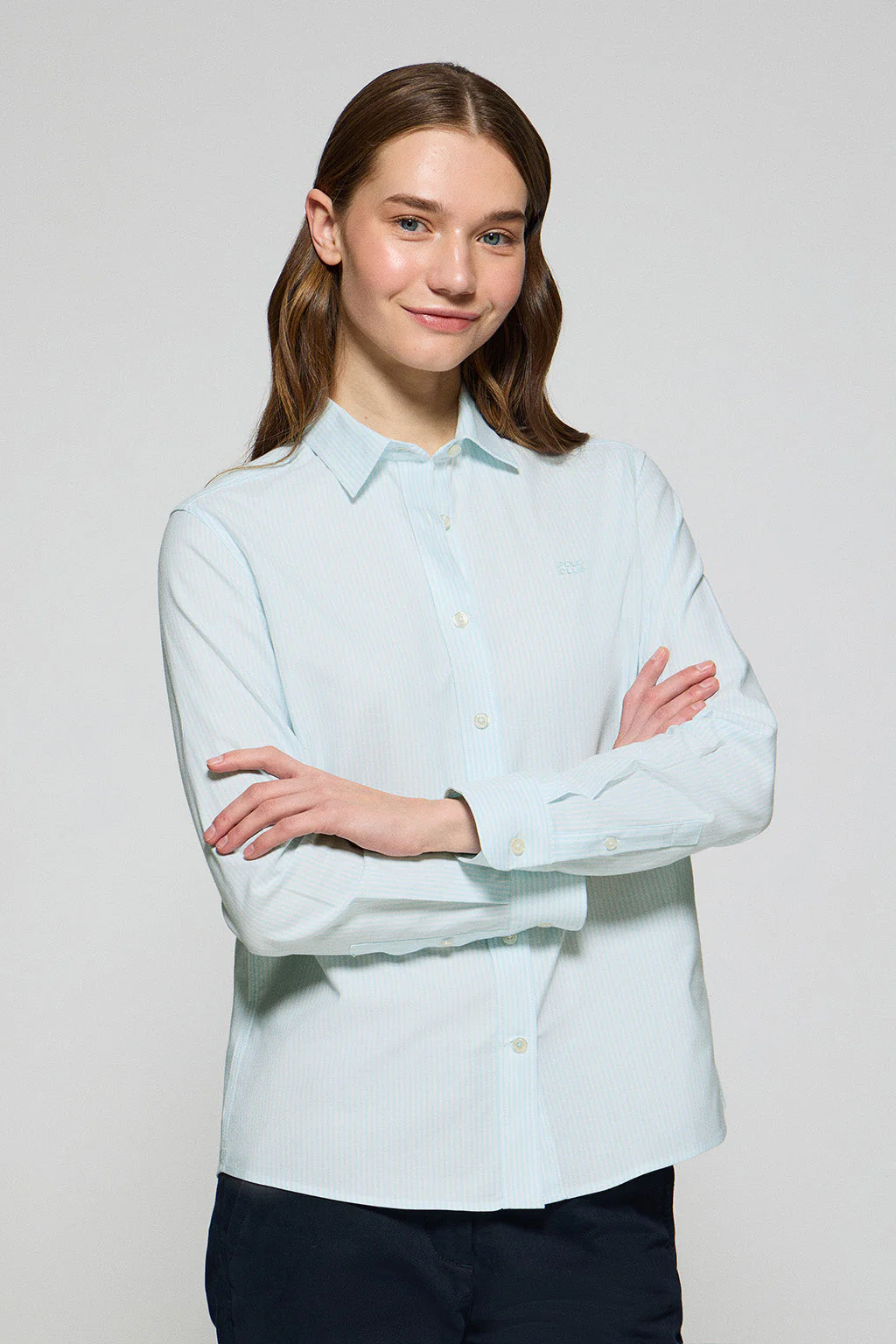 Camisa a rayas color aguamarina con logo bordado - Image 4