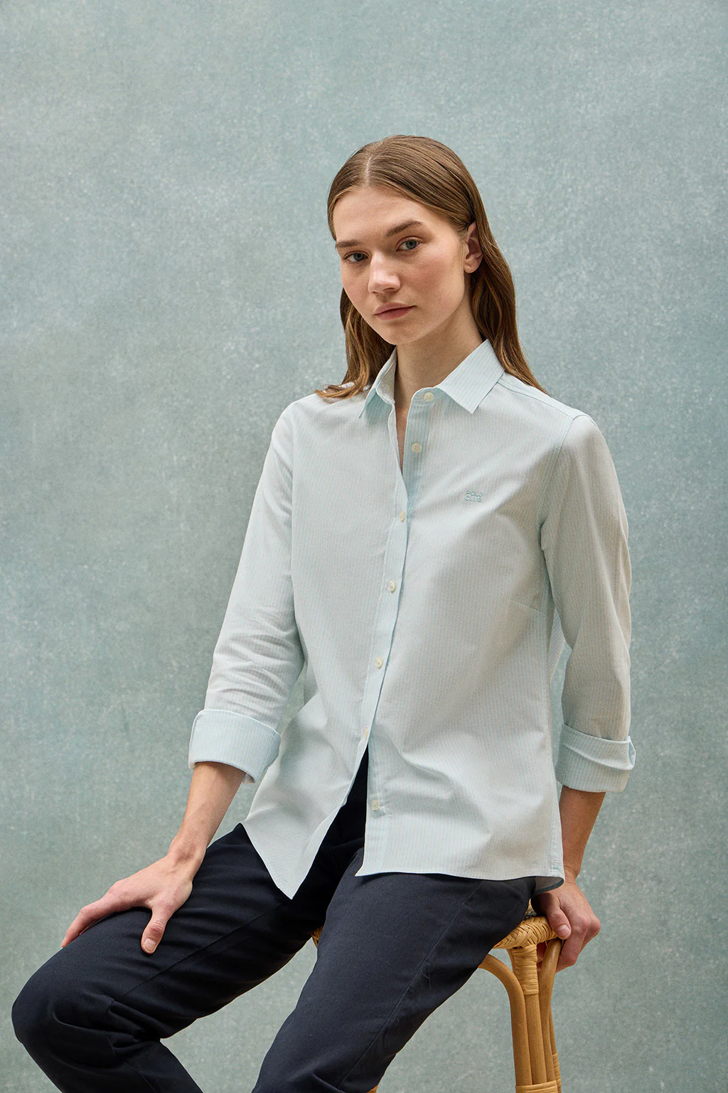 Camisa a rayas color aguamarina con logo bordado - Image 5