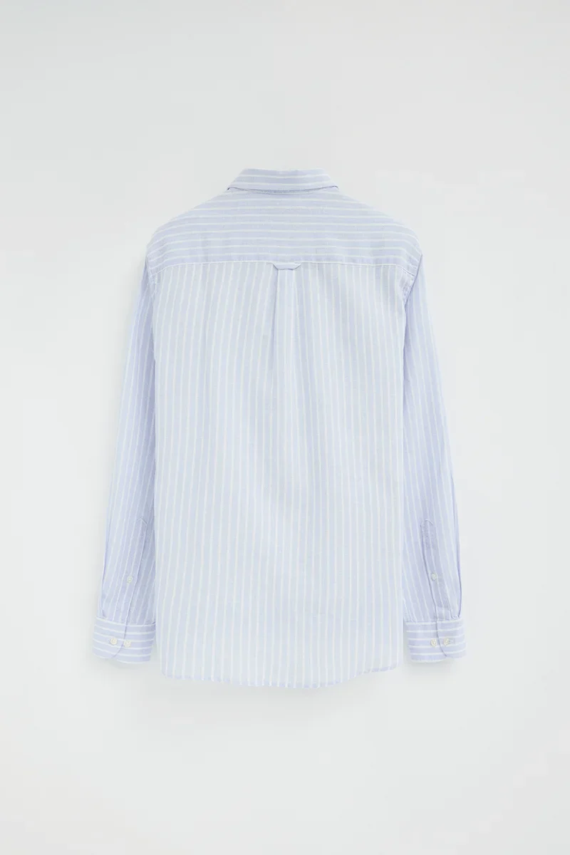 Camisa de rayas cotolino azul claro de cuello francés de corte regular y bordado Polo Club - Image 8