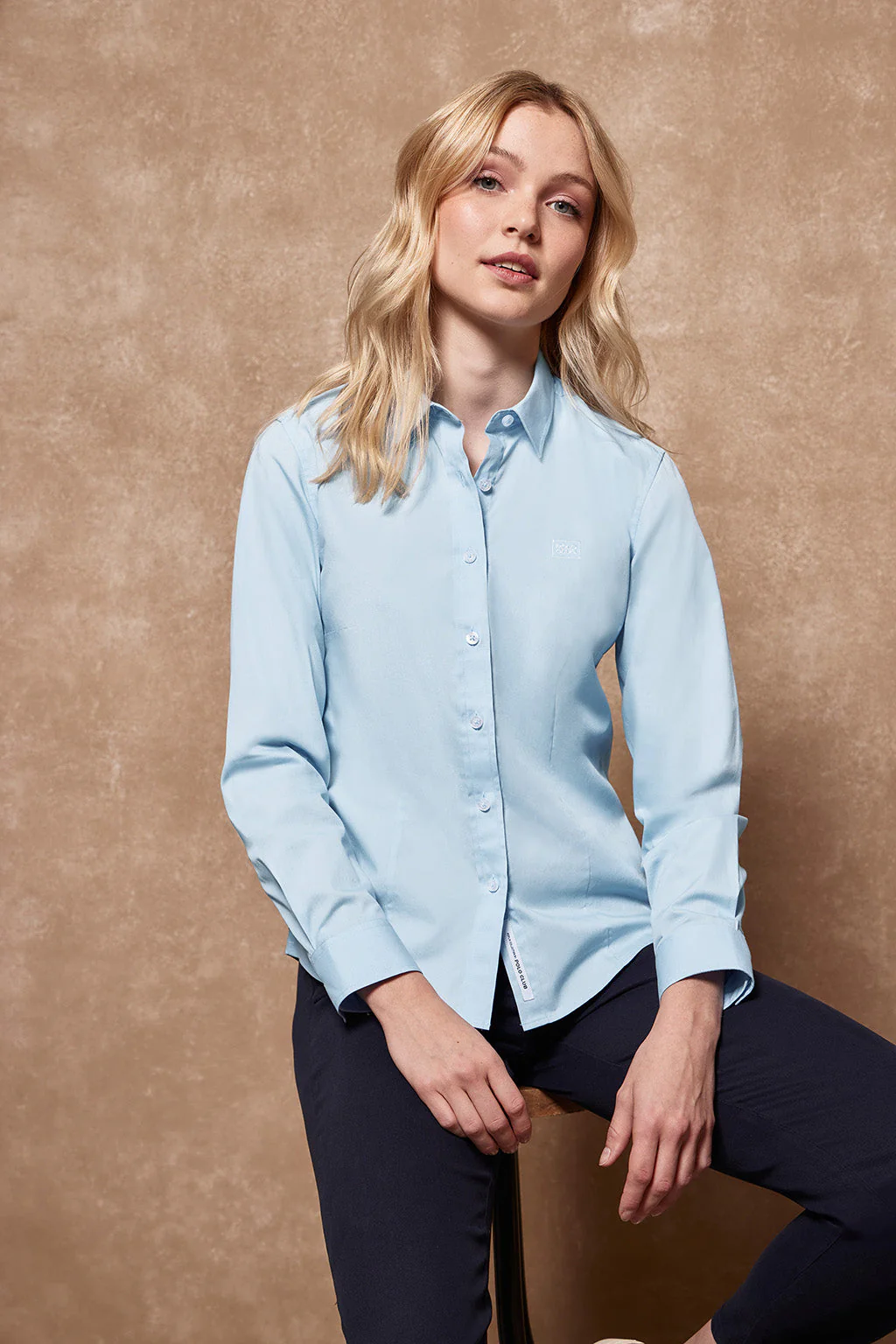 Camisa azul celeste Slim fit de popelín con logo - Image 6