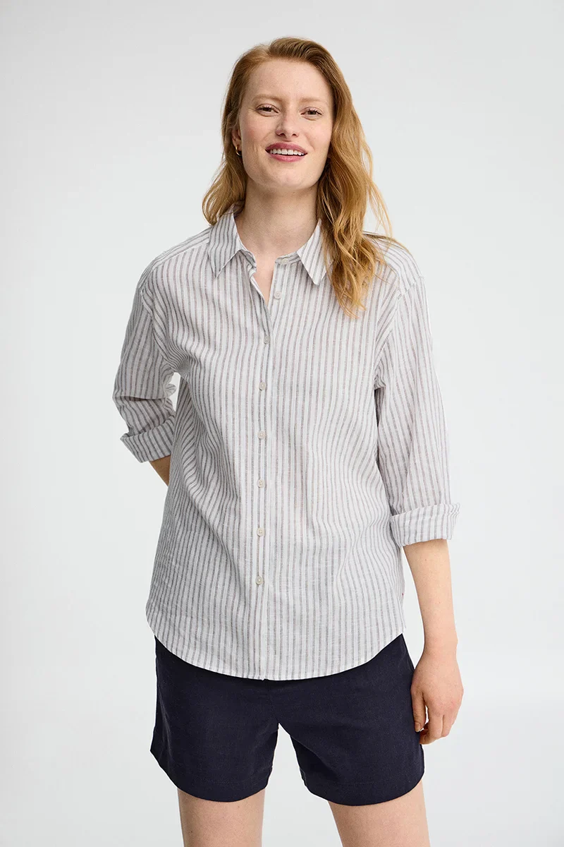 Camisa cotolino de rayas blanco roto de corte regular con bordado Polo Club - Image 2
