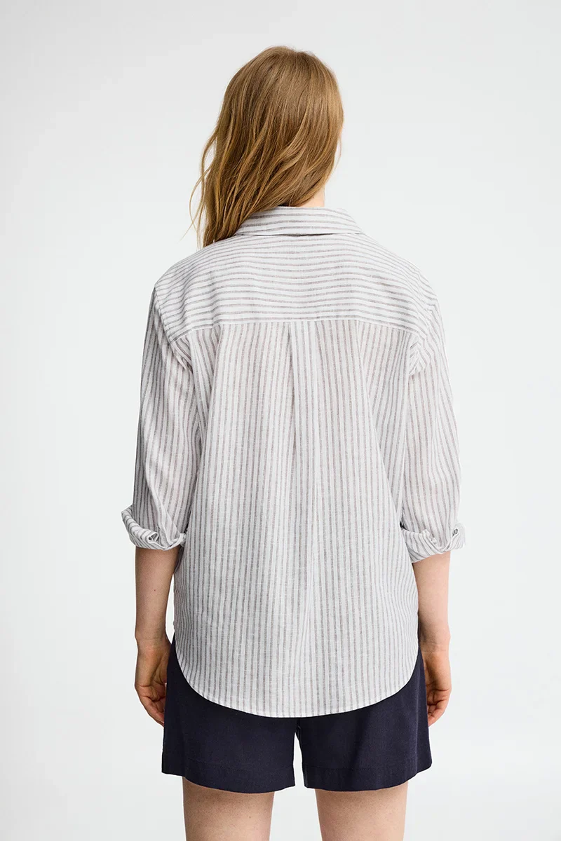 Camisa cotolino de rayas blanco roto de corte regular con bordado Polo Club - Image 5