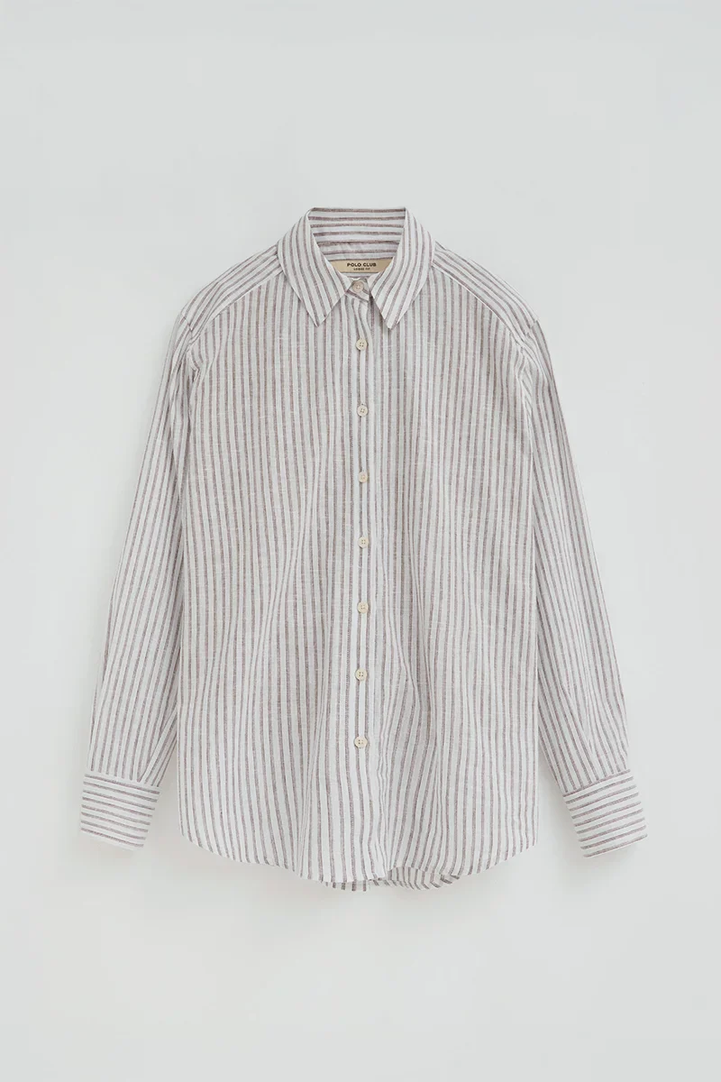 Camisa cotolino de rayas blanco roto de corte regular con bordado Polo Club - Image 6