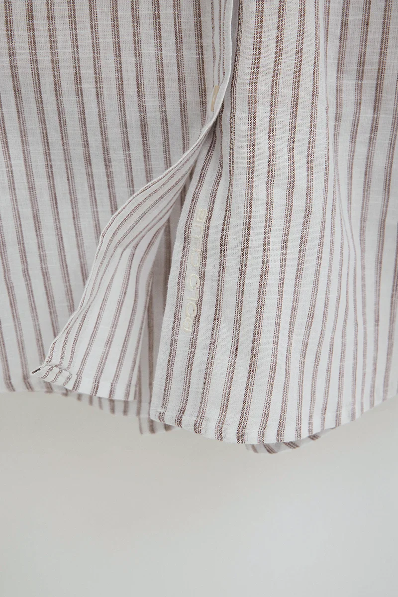 Camisa cotolino de rayas blanco roto de corte regular con bordado Polo Club - Image 7