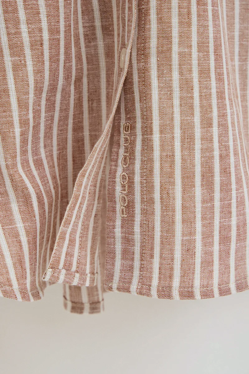 Camisa cotolino de rayas color terracota de corte regular con bordado Polo Club - Image 7
