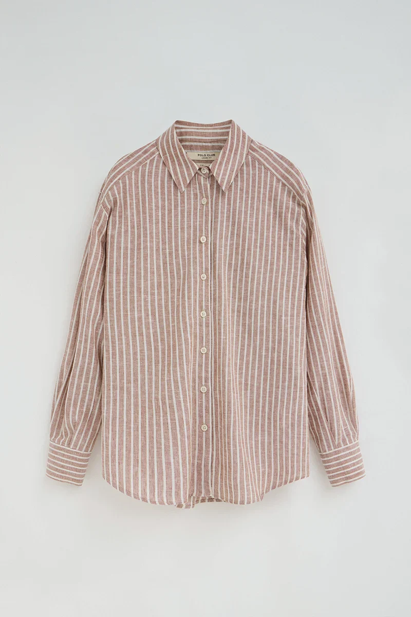 Camisa cotolino de rayas color terracota de corte regular con bordado Polo Club - Image 9