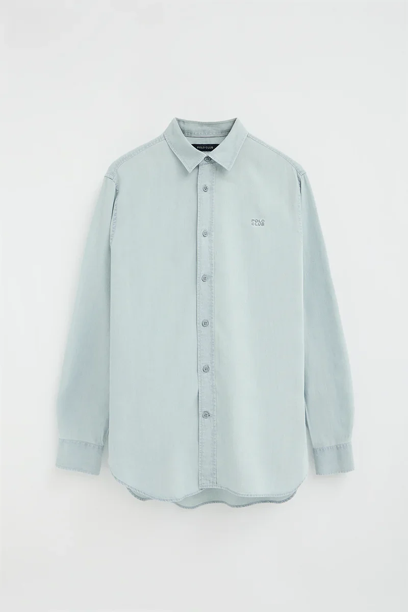 Camisa de tencel azul celeste de corte regular y logo Polo Club - Image 10