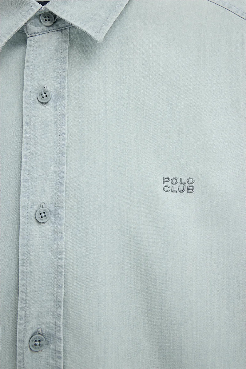 Camisa de tencel azul celeste de corte regular y logo Polo Club - Image 8