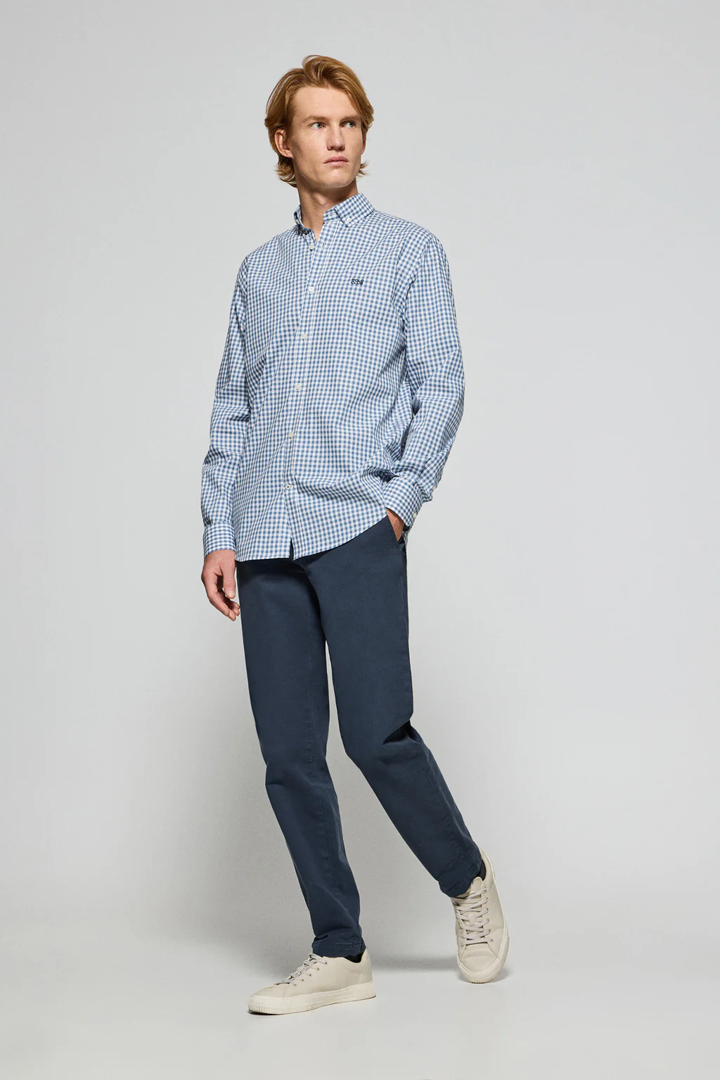Camisa Mataró azul de cuadro vichy con logo Polo Club - Image 3