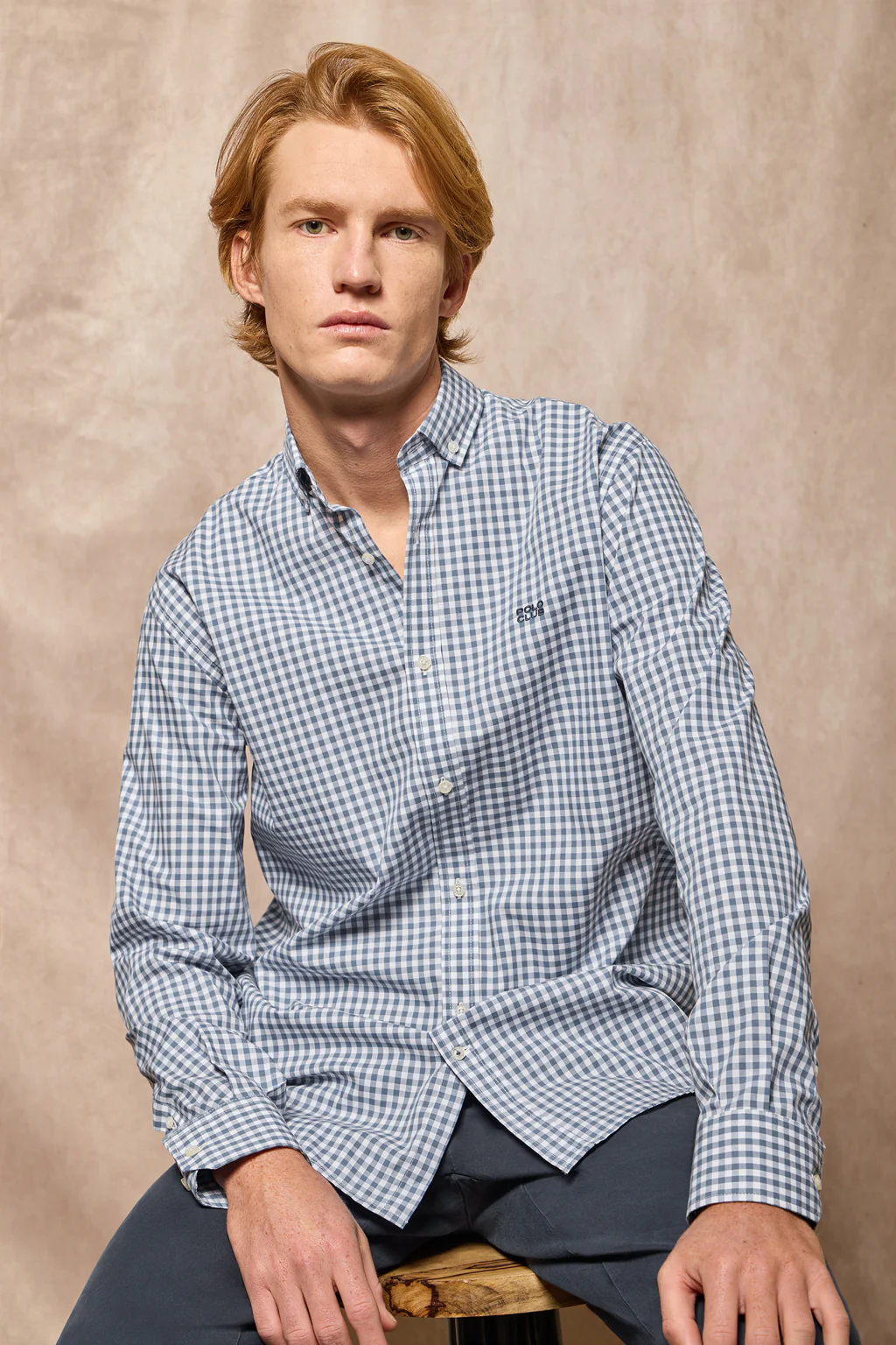 Camisa Mataró azul de cuadro vichy con logo Polo Club - Image 4
