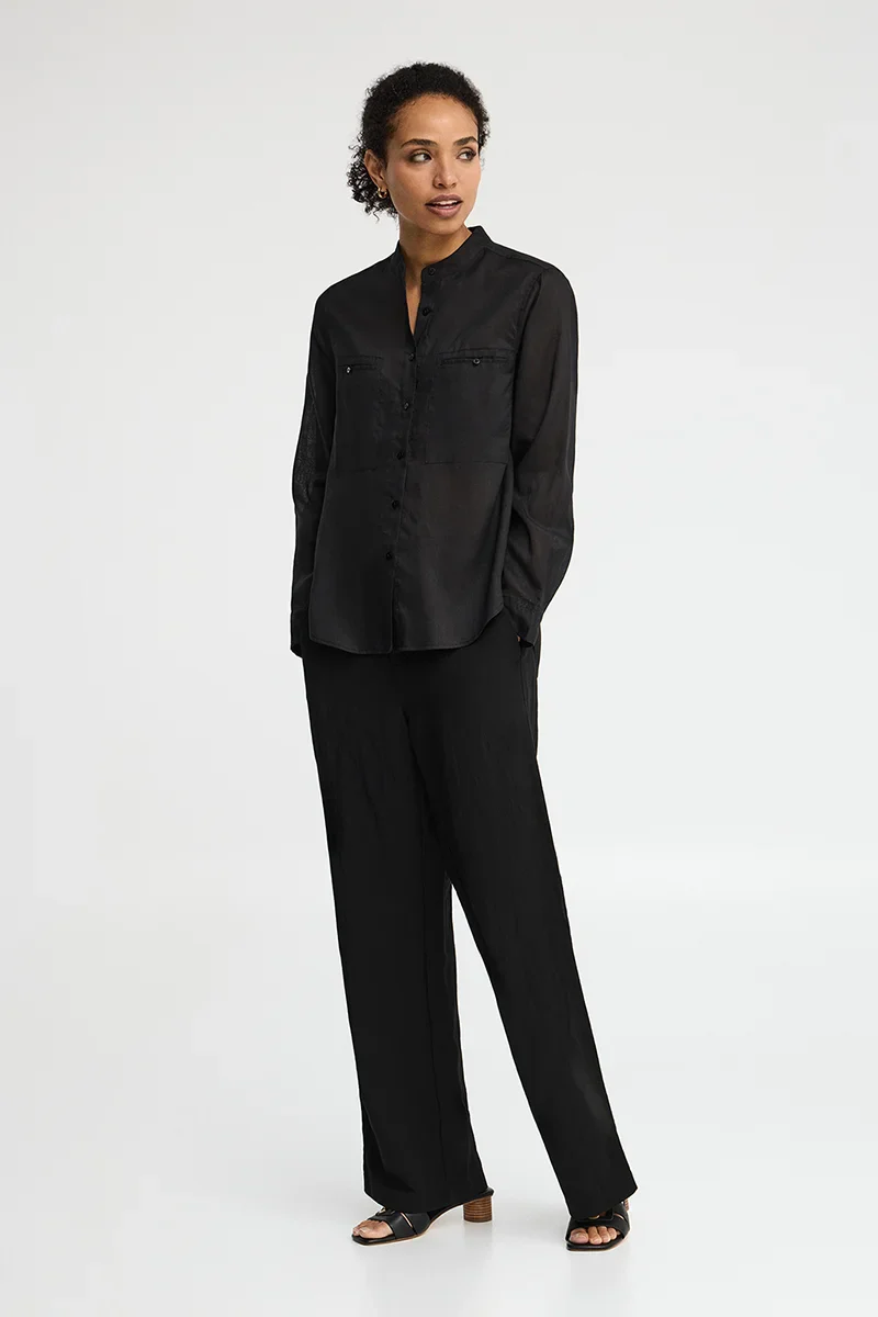 Camisa negra de ramio con cuello mao y corte holgado con bordado Polo Club - Image 4
