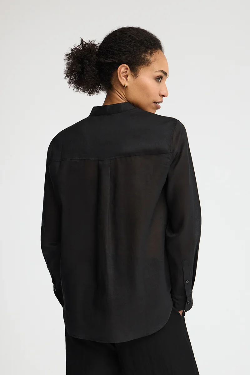 Camisa negra de ramio con cuello mao y corte holgado con bordado Polo Club - Image 5