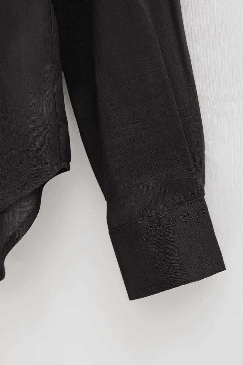 Camisa negra de ramio con cuello mao y corte holgado con bordado Polo Club - Image 7