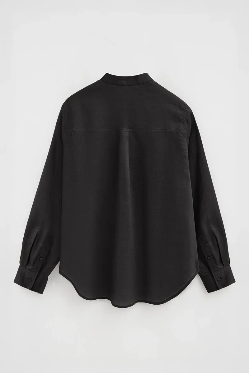 Camisa negra de ramio con cuello mao y corte holgado con bordado Polo Club - Image 8
