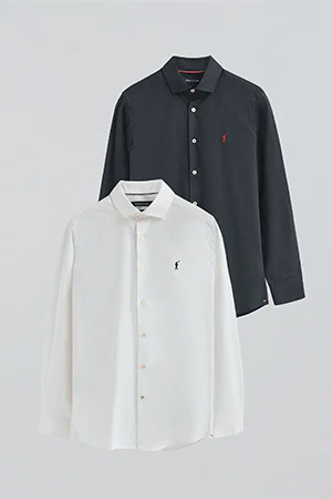Pack hombre de dos camisas blanca y azul marino de poplin y corte slim con logo Rigby Go - Image 9