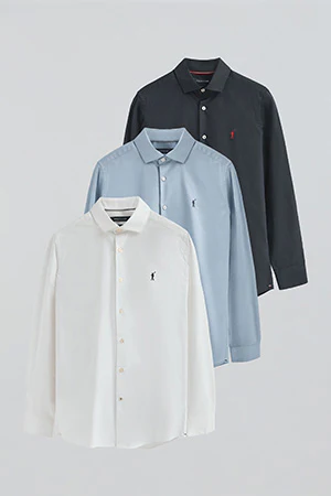 Pack hombre de tres camisas blanca azul marino y azul celeste de poplin y corte slim con logo Rigby Go - Image 11