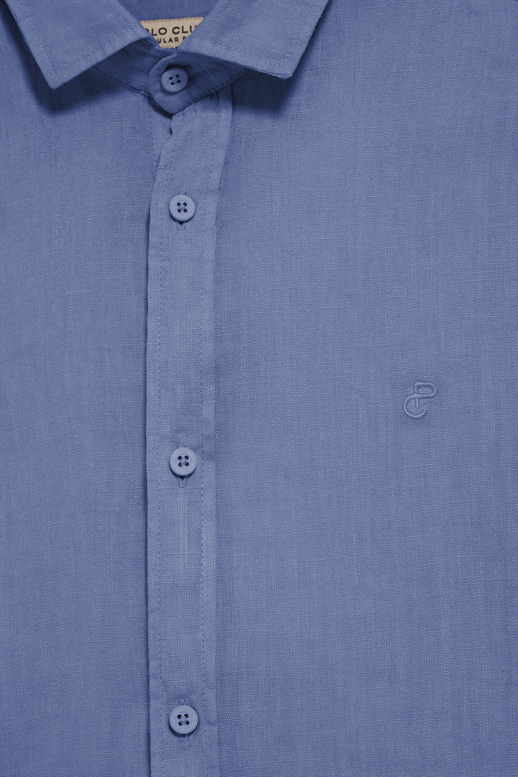 Camisa azul royal de lino garment dye con monograma bordado - Image 10