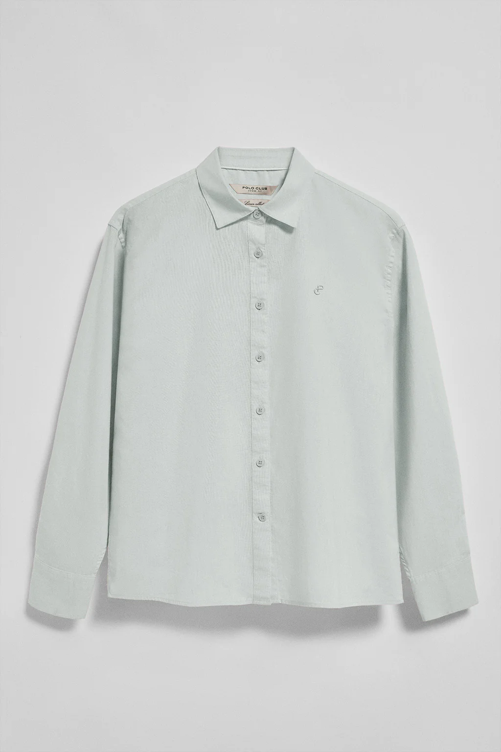 Camisa verde claro loose fit de lino y algodón con monograma bordado - Image 8