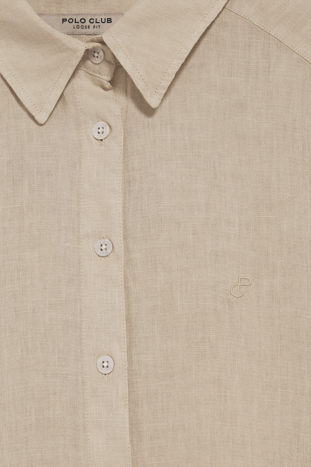 Camisa color arena garment dye de lino con monograma bordado - Image 7