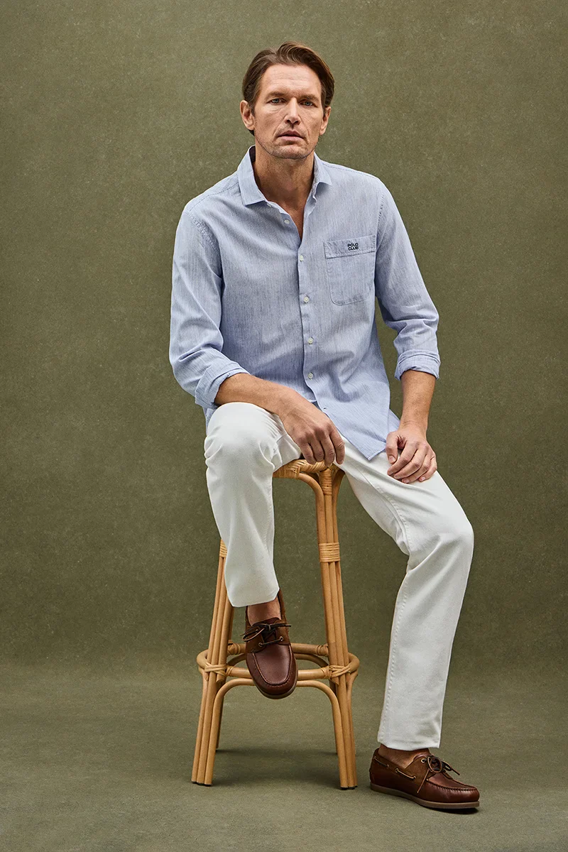 Camisa de rayas cotolino azul de corte regular con bordado Polo Club