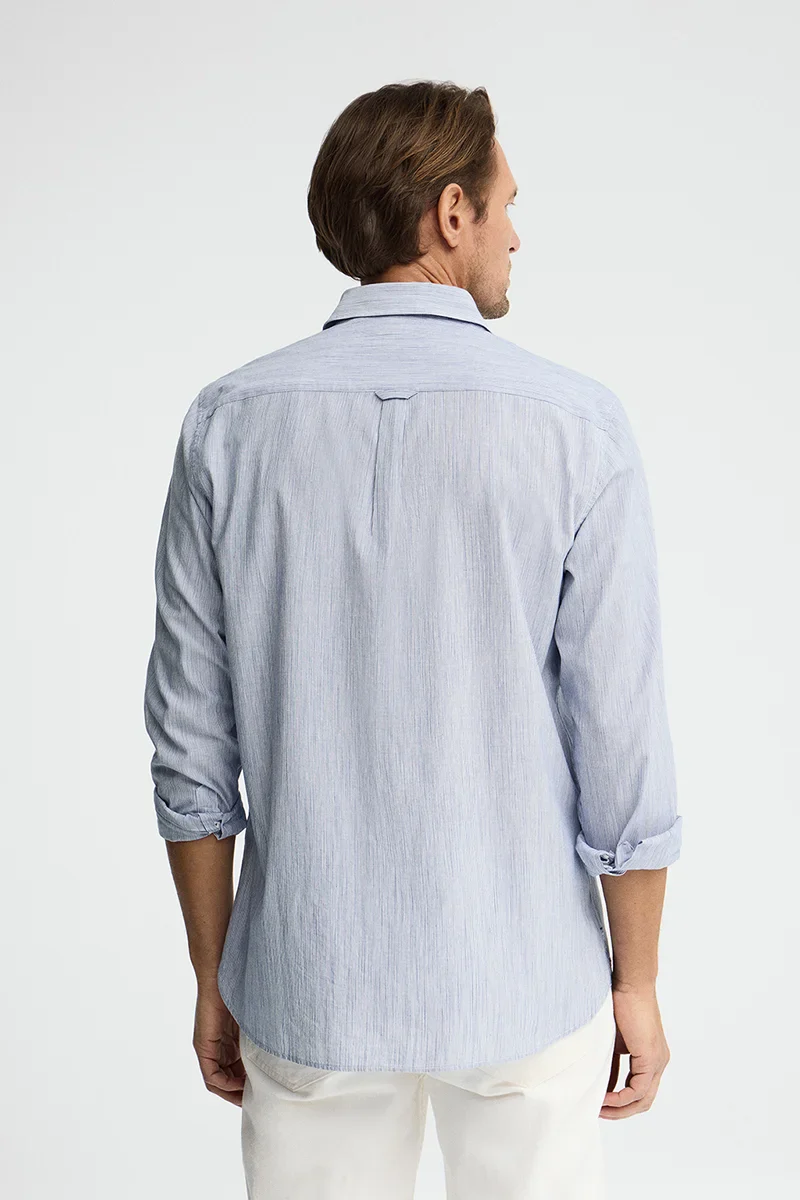 Camisa de rayas cotolino azul de corte regular con bordado Polo Club - Image 5