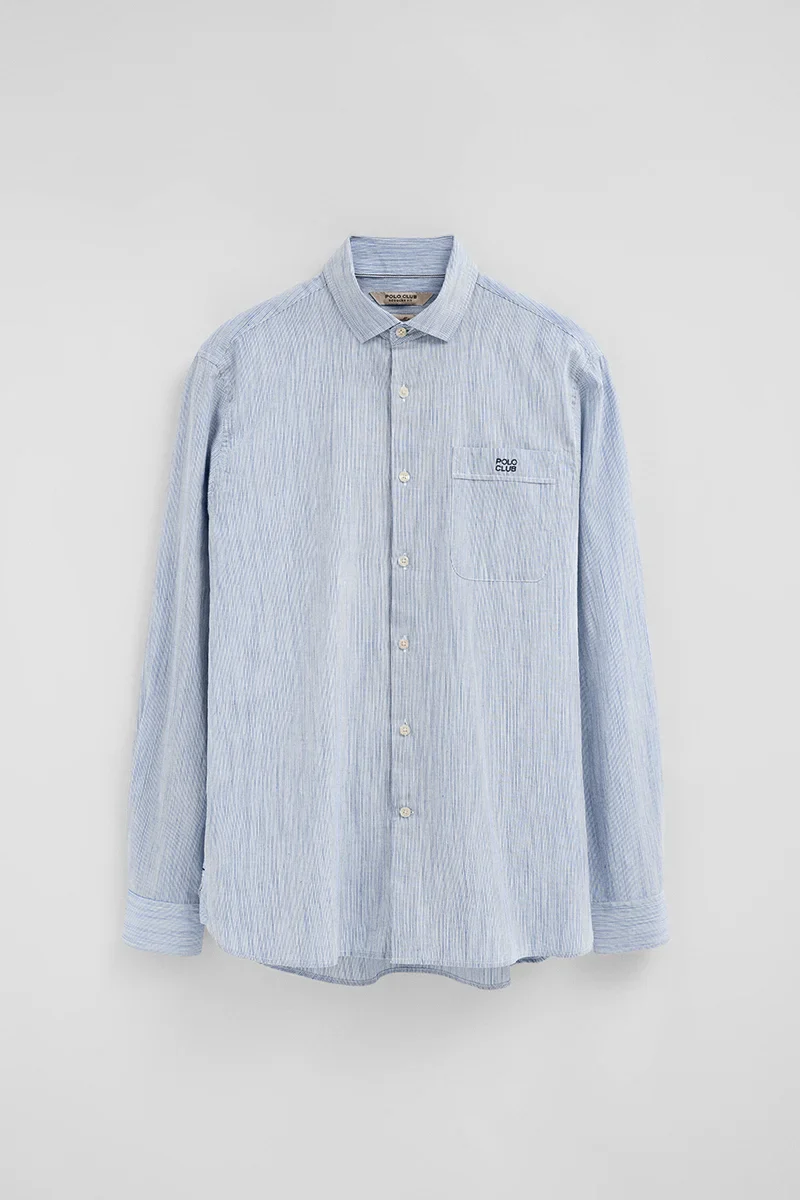 Camisa de rayas cotolino azul de corte regular con bordado Polo Club - Image 9