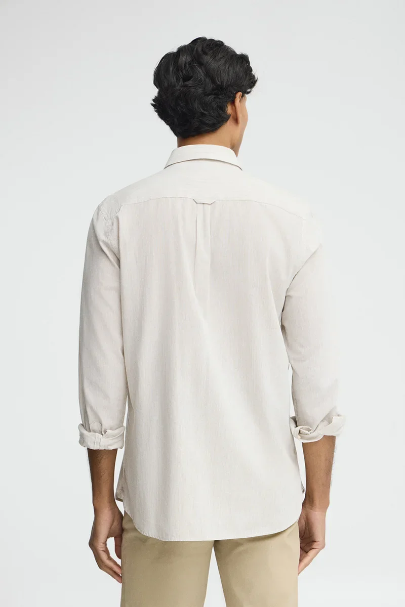 Camisa de rayas cotolino beige de corte regular con bordado Polo Club - Image 4