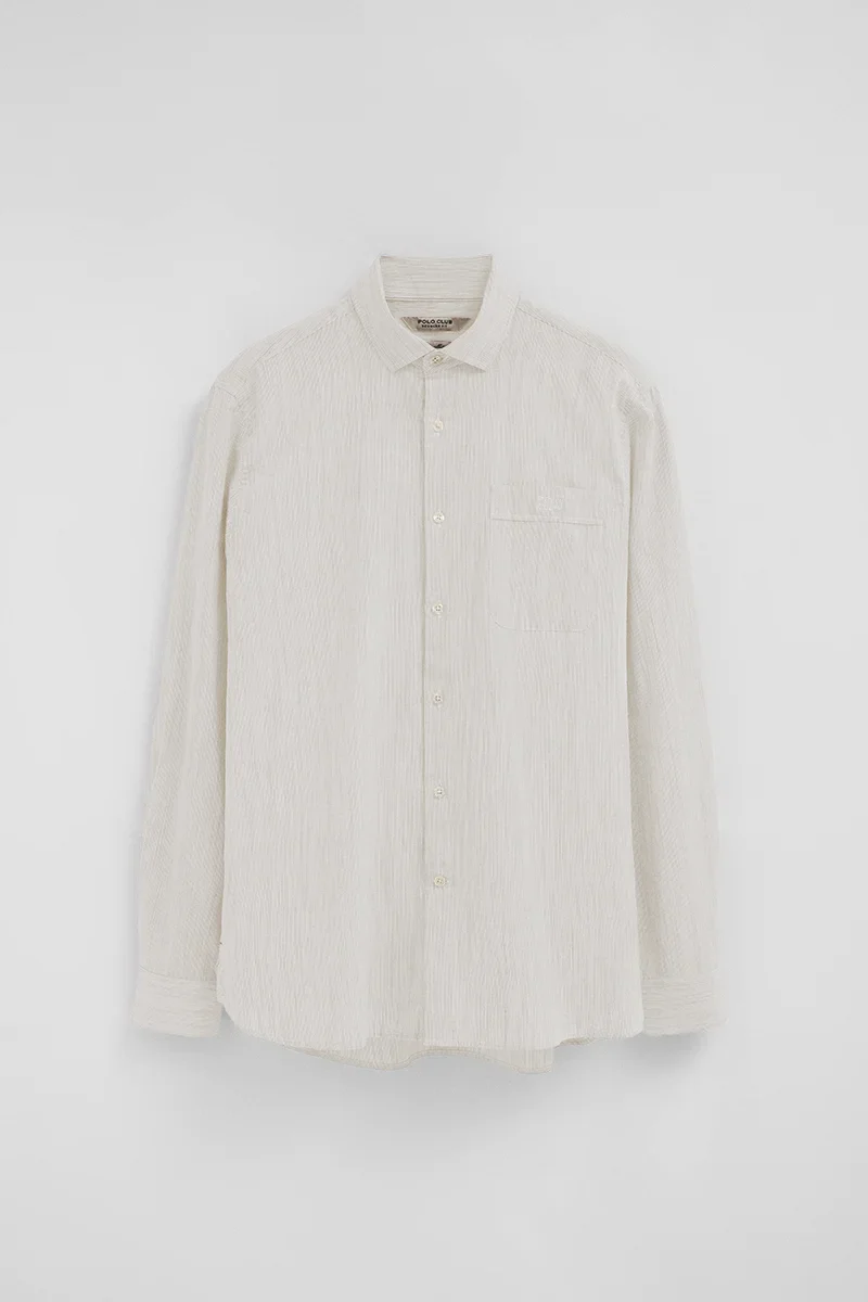 Camisa de rayas cotolino beige de corte regular con bordado Polo Club - Image 8