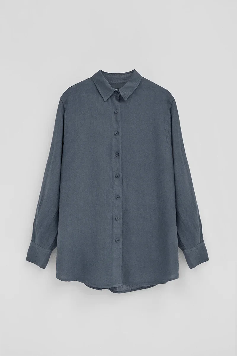 Camisa azul denim de lino con corte relajado y bordado Polo Club - Image 6
