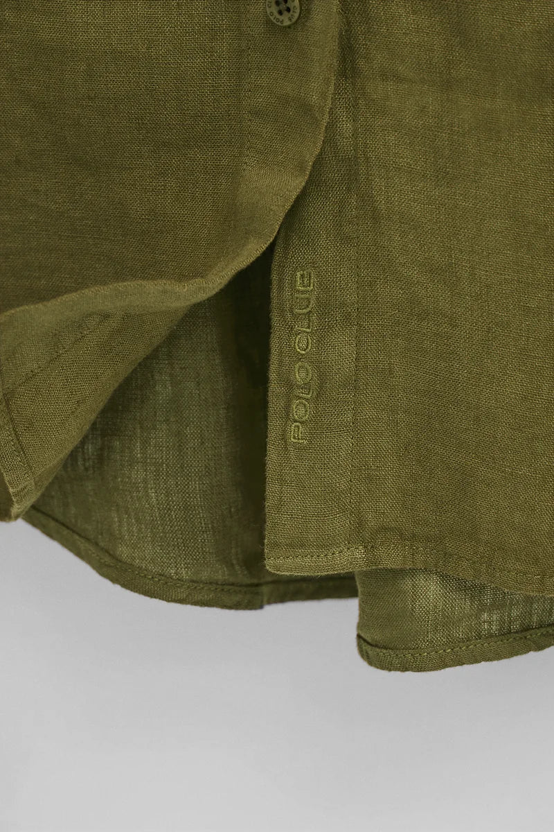 Camisa verde musgo de lino con corte relajado y bordado Polo Club - Image 7