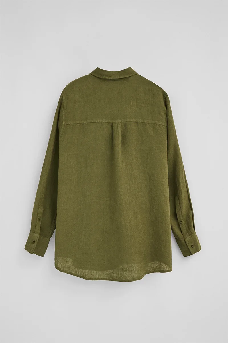 Camisa verde musgo de lino con corte relajado y bordado Polo Club - Image 8