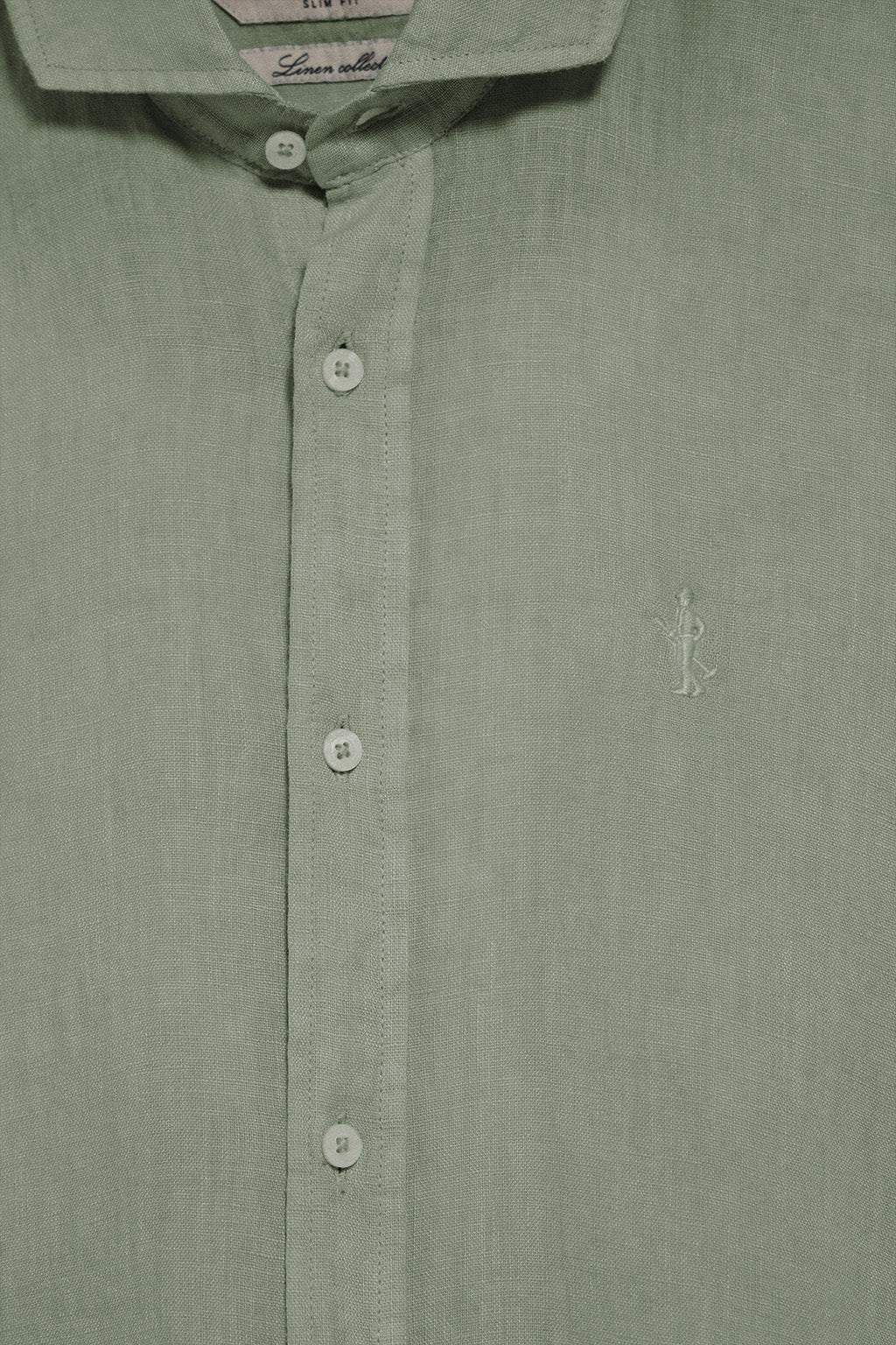 Camisa verde militar de lino garment dye con bordado Rigby Best - Image 6