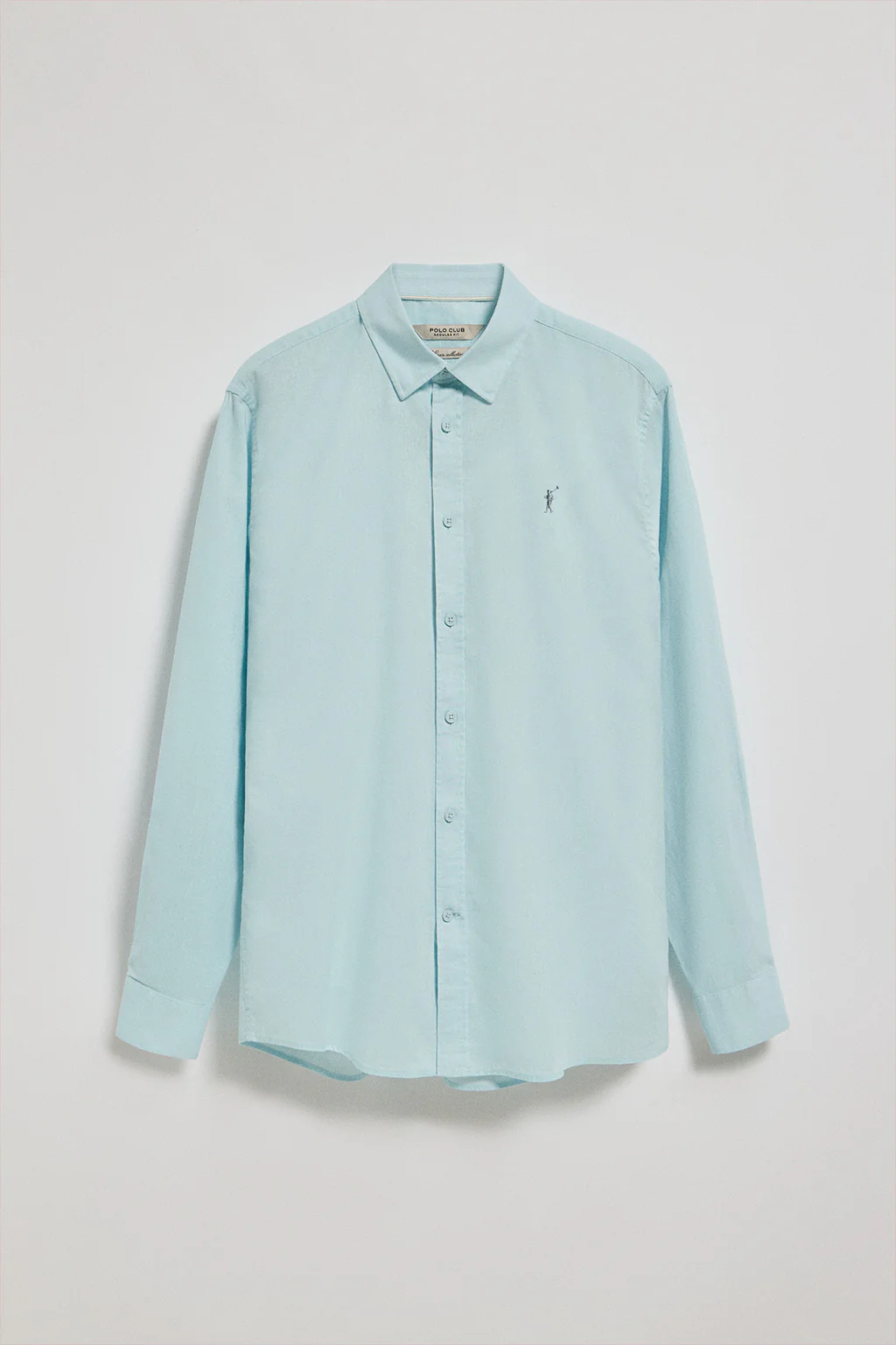 Camisa color aguamarina regular de lino y algodón con bordado Rigby Go - Image 5