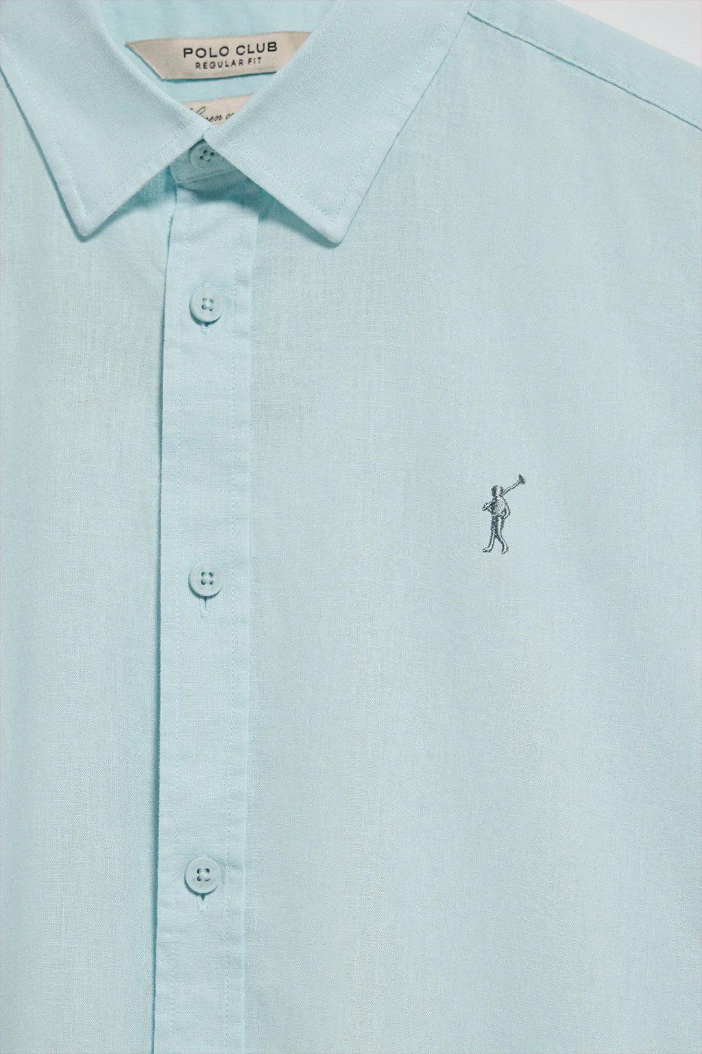 Camisa color aguamarina regular de lino y algodón con bordado Rigby Go - Image 6